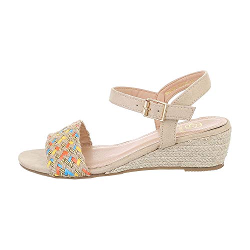 Ital-Design Sandalias para Mujer con cuña, Color Beige, Talla 36 EU