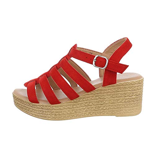 Ital-Design Sandalias para mujer con cuña, color Rojo, talla 36 EU