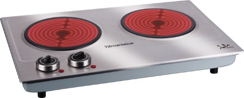 Jata V532 Cocina Eléctrica Vitrocerámica 2 Fuegos con Dos Placas de 18 cm Cuerpo de Acero Inoxidable 2 Termostatos Regulables de Temperatura 2400 W