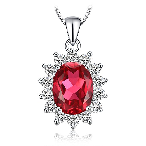 JewelryPalace Colgante Princesa Diana William Kate Middleton Vintage 3.2ct Rubí Rojo Creado Piedra Preciosa Oval Collar Plata de ley 925 cadena de caja 45cm