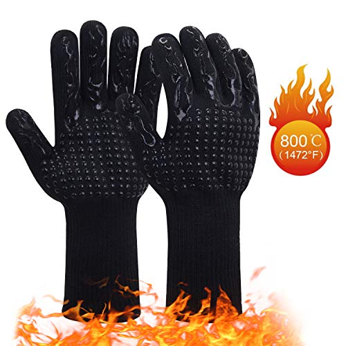 JSDing Guantes de Barbacoa Resistentes al Calor 800 ° C/1472 ° F | Guantes de Cocina Horno 1 Par | Guante Silicona Antideslizante para Horno Microondas y Parrilla,Cocinar Chimenea Hornear