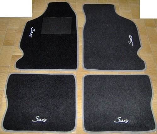 Juego completo de alfombrillas negras para Citroën Saxo de moqueta, con bordado de hilo Bianco