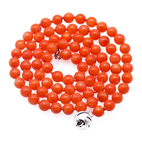 jyx 5 mm redondo naranja Coral collar largo de cuentas Strand 18 "