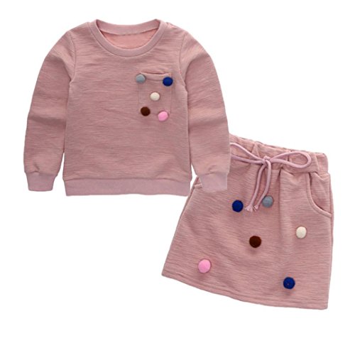 K-youth® Conjuntos Niña Niño Pequeño Bebé Niña Pompón Jersey Sudadera Tops + Conjunto De Ropa De Falda (Rosa, 2-3 años)