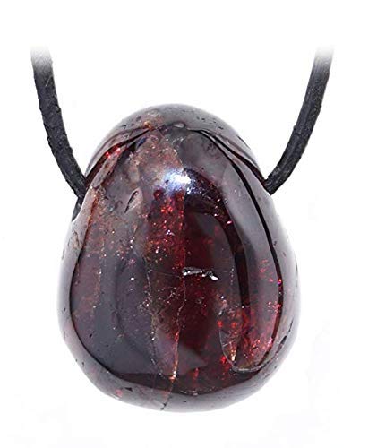 Kaltner Präsente Unisex-collar con colgante de piedras preciosas piedra colgante de tambor en la correa de piel roja desembarcarán (25 mm)