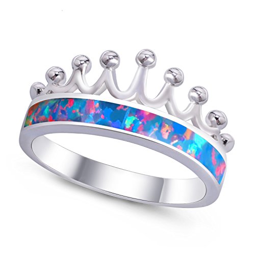 KELITCH Cl¨¢Sico Imperial Corona Sentando Anillo Plata Jewellry con Creado Fuego Azul ?Palo - Tama?o 19