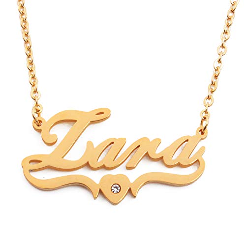 Kigu Zara Collar con Nombre Personalizado en Forma de corazón con Cadena Ajustable – Chapado en Oro de 18 Quilates