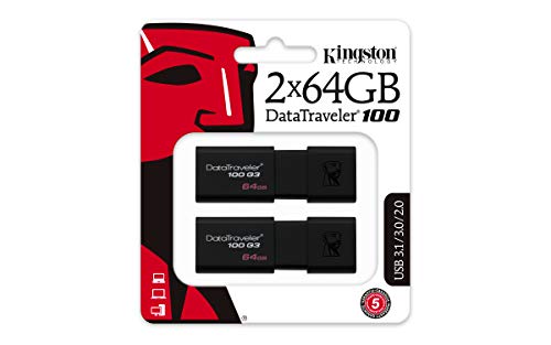 Kingston DataTraveler 100 G3 -DT100G3/64GB-2P (2 Piezas) USB 3.0, 3.1 Flash Drive, 64 GB, Negro