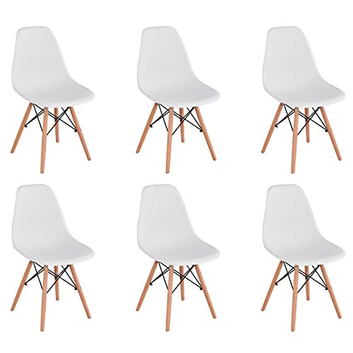 KunstDesign Set de 6 Sillas de Comedor, Diseño Ergonómico,Patas de Madera de Haya Natural (Blanco)