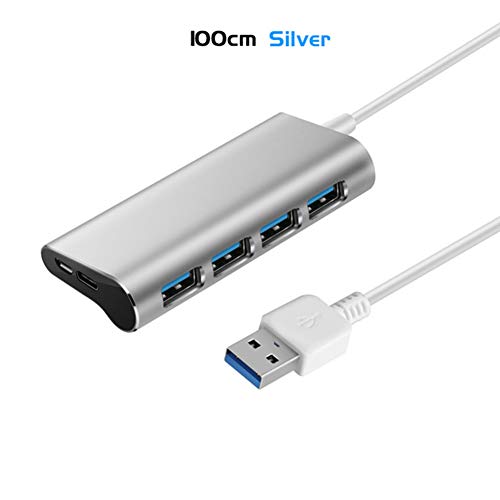 Lay 4 Puertos USB 0.6 M De Aleación De Aluminio De 3.0 HUB 5Gbps Super Speed ​​USB / 1M Concentrador De Tipo C-Micro USB De Carga Divisor del Escritorio del Ordenador Portátil,C