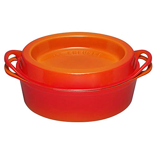 LE CREUSET Cacerola Doufeu de Hierro Fundido, Ovalada, Apto para Todas Las Fuentes de Calor, Incl. inducción, Naranja(Volcánico), 32 cm