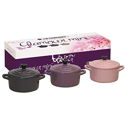 LE CREUSET Set de Mini cocottes, Redondas, Cerámica de gres, Rosa/Malva/Violeta (Cassis), 10 cm