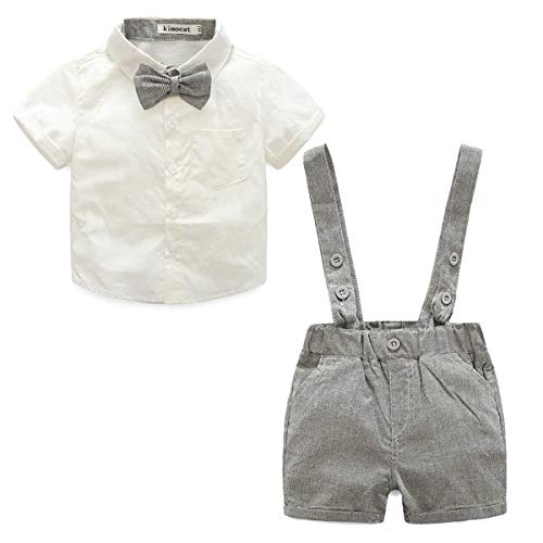 LEHOUR Bebés 2Pcs Trajes de Bautizo Camisa Bowtie Top + Tirantes Shorts Correa, Niños Formales Fiesta Outfit Gentleman Clothing Sets 0-24 M