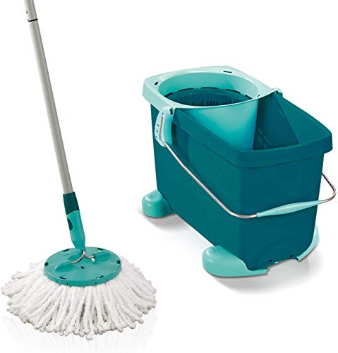 Leifheit Set de fregona rotatoria Clean Twist Disc Mop, fregona giratoria y cubo con ruedas, set de limpieza con sistema de regulación de la humedad