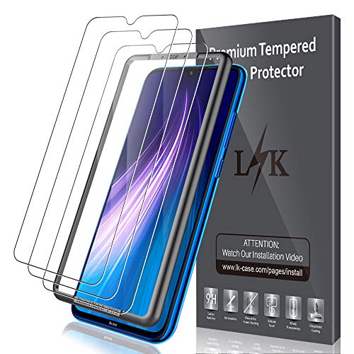 LK [3 Pack] Protector de Pantalla para Xiaomi Redmi Note 8 Cristal Templado, [9H Dureza] [Equipado con Marco de posicionamiento] [Resistente a Arañazos] Vidrio Templado Screen Protector