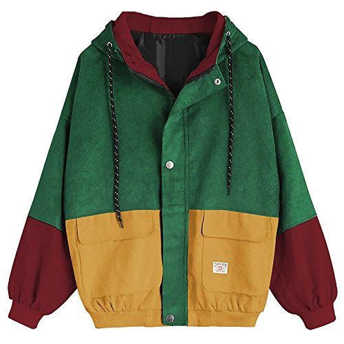 Logobeing Mujeres de Manga Larga Pana Patchwork Chaqueta Cazadora Abrigo (XL, Vino)