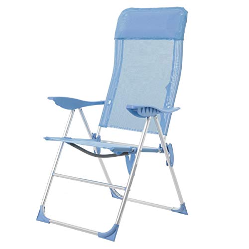 LOLAhome Silla Plegable con cojín para la Playa 5 Posiciones (Azul)