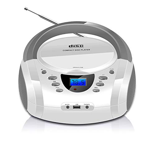 LONPOO Lectores de CD portátiles, Bluetooth Reproductor CD con Altavoz HiFi, USB, Radio FM, Entrada AUX y Conector para Auriculares