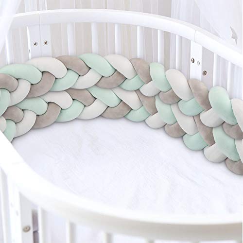 Luchild Trenza Protector de Cuna, 300cm Parachoques, Protector Cuna Chichonera para Proteger Bebe y Decorar la Cuna