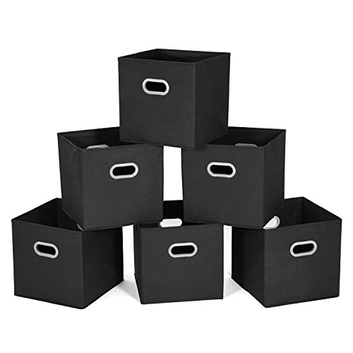 MaidMAX Cubos de Almacenaje de Tela, Set de 6 Cajas de Almacenaje de Tela, Cajas de Ordenación y Almacenamiento para Casa, Oficina, Guardería, Negro, 30,5 x 30,5 x 30,5 cm