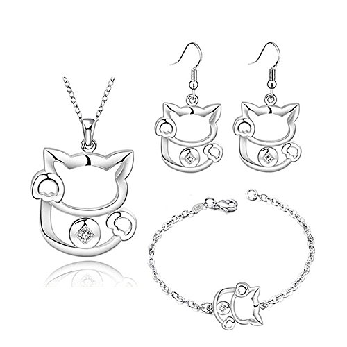 Majesto Juego de Joyas - Conjunto Colgante de Collar y Pendientes y Pulsera Gato Cristal para Mujer Adolescente niña pequeña mamá - Accesorio de joyería de Regalo Premium 18ct Chapado en Oro