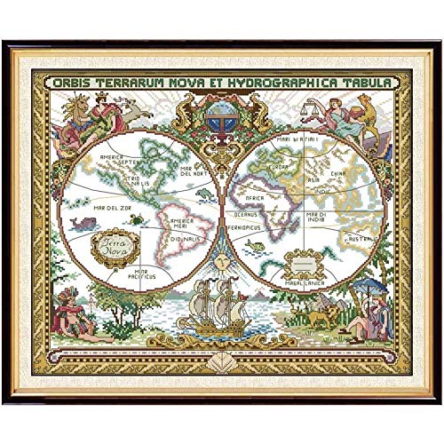 Mapa Del Mundo Antiguo Paisaje Contadas Impreso En El Lienzo DMC 11CT 14CT DIY Kits De Punto De Cruz Conjuntos De Costura Bordado Del Handmad (Cross Stitch Fabric CT number : 14ct print canvas)