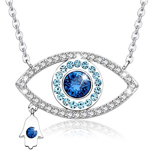 MEGA CREATIVE JEWELRY Collar para Mujer con Cristales Swarovski Ojo Azul Mano Hamsa