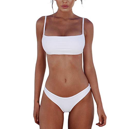 Meizas Conjuntos de Bikinis para Mujer Push Up Bikini Traje de baño de Tanga de Cintura Baja Trajes de baño Adecuado Viajes Playa La Natacion (S, Blanco)