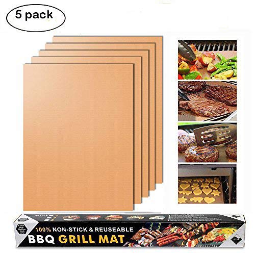 Merrday Parrilla de Cobre Mat, 5-Pack Heavy Duty Grill mágico Parrilla Alfombrillas antiadherentes