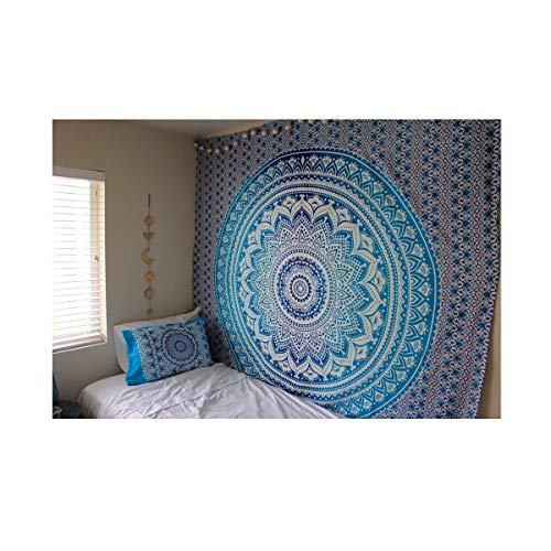 MIGUOR Popular Artesanía Tapiz Mandala Tapices Arte Colgante de Pared Indio Colcha Metálica Brillo, poliéster, Azul, 82.6 * 59 in