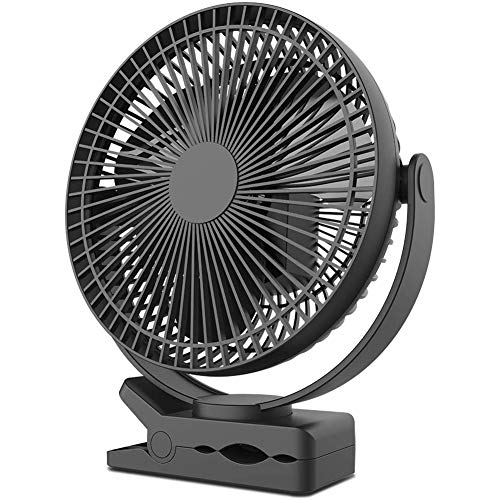 Mini Ventilador De Mesa Con Clip Abrazadera Rotación 360° USB Portátil Silencioso Batería Recargable Incorporada Mini Fan Para Oficina/Escritorio/Hogar/Dormitorio/Cama/Cochecito (Negro)