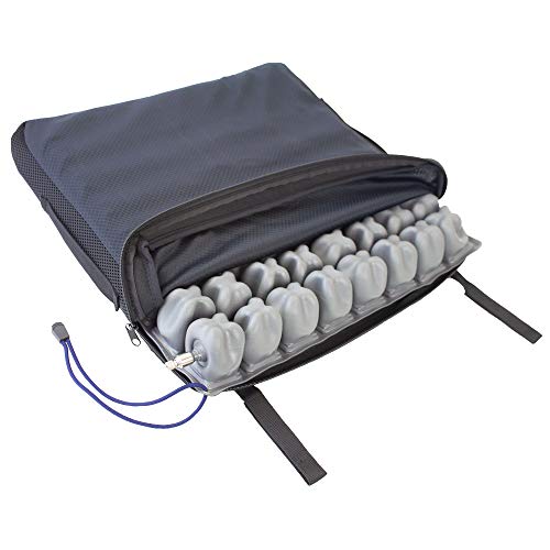 Mobiclinic Q-AIR, Cojín antiescaras para silla de ruedas, Prevención de llagas en la piel, Se adapta al cuerpo, Facilita la circulación sanguínea, 1 válvula, 45x40x6 cm