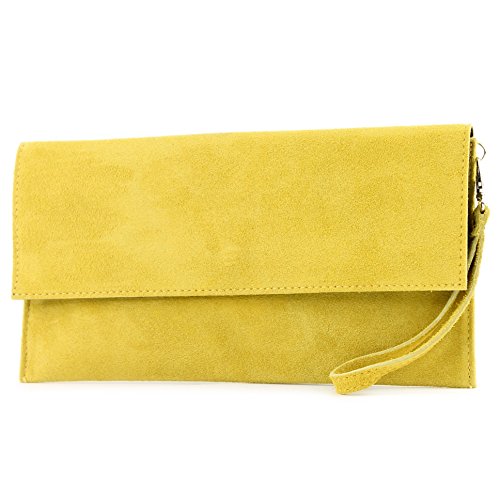 modamoda de - cuero italiano de embrague T151 Pequeño Gamuza, Color:amarillo