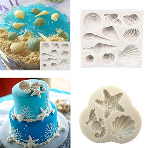 Molde de silicona para pasteles y conchas de chocolate, playa, estrella de mar, galletas, fondant, jabón, moldes para hornear dulces