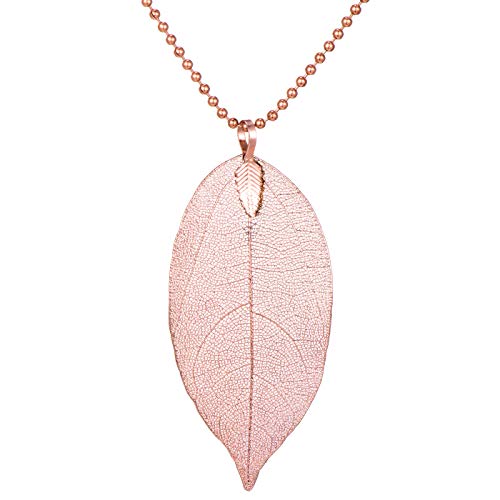 Morella Collar Bola para Mujer 80 cm con Hoja Real como Colgante en Oro Rosa en Bolsa de Joyas