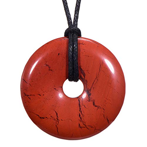 Morella Collar para Mujer 80 cm y Colgante de Gema en Forma de Donut Jaspe Rossa en Bolsa de Terciopelo