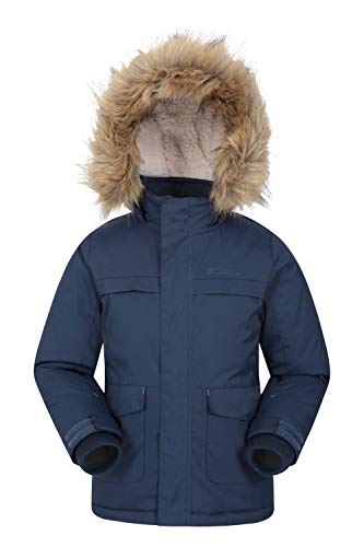 Mountain Warehouse Parka de niños Samuel. Resistente al Agua, con Forro Polar de Microfibra y Varios Bolsillos, Incluido uno Interno. Azul Marino 3-4 Años