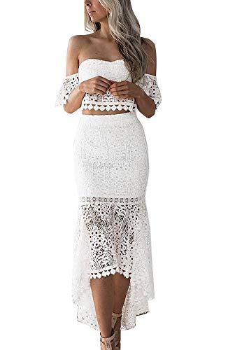 Mujeres Conjunto De Dos Piezas Falda Bodycon De Encaje + Tube Tops Blanco M