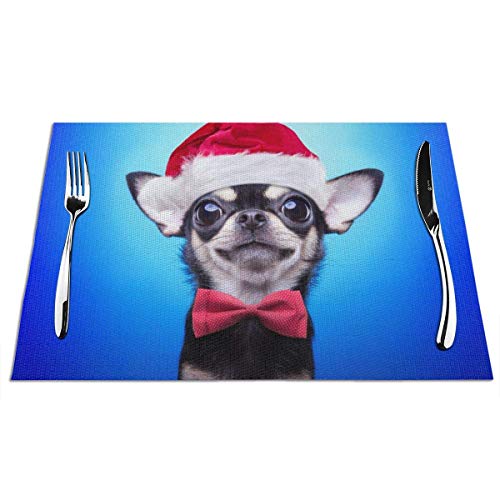 N / A Cocina Alfombrillas De Lugar,Aislante De Calor Manteles Individuales,Posavasos,Los Divertidos Tapetes De Mesa De Comedor Chihuahua De Feliz Navidad Protegen Los Manteles Individuales Juego De 6