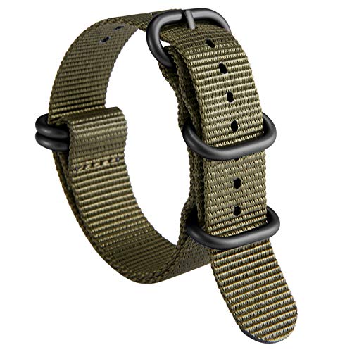 NATO Zulu Correa de Reloj G10 Premium Nylon Balístico Reemplazo de Reloj para Hombre 18mm 19mm 20mm 21mm 22mm 23mm 24mm con Servicio Pesado 5 Anillos Hebilla de Acero Inoxidable