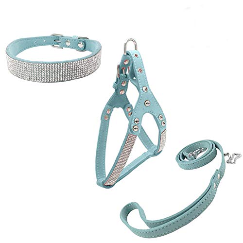 Newtensina Moda Collar de Perro y arnés y Correa Collar de Perro Diamante con arnés y Correas Conjunto de arnés y Correas de Cuello Suave y cómodo para Perros