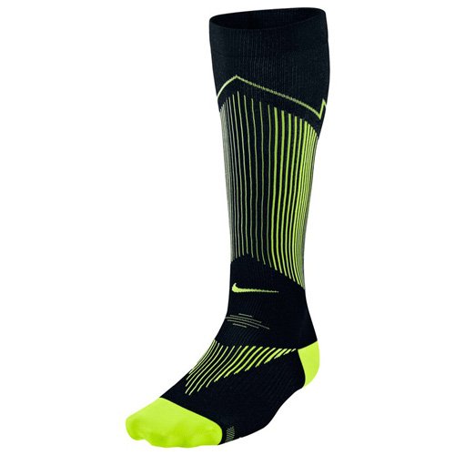 NIKE Knee High Elite Run HYP Comp Calcetines, Unisex, Negro/Lima (Black/Volt/(Volt), 41-43