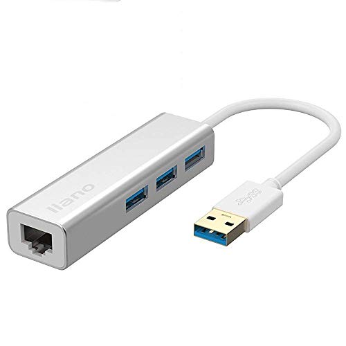 Nllano USB-A a LAN Ethernet Adaptador con 3 USB 3.0 Puertos, Adaptador con Cable LAN a RJ45 de USB, Adaptador de Red Gigabit, Concentrador Ethernet, Aleación de Aluminio (USB-A Plata)