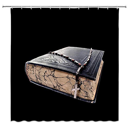 Not Applicable Holy Christian Faith Cortina de Ducha Biblia y Cruz Collar Decoración de baño para el hogar Tejido de poliéster Impermeable 60 X 72 Pulgadas Incluye Ganchos Black & Hellip;