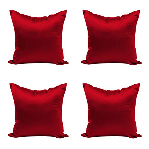 Nunbee Juego de 4 fundas de almohada de satén decorativas para cojín cuadrado sofá cama decoración del hogar, raso, Rojo, 23.6x23.6 Inch / 60x60 cm, Set of 4