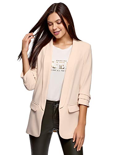 oodji Ultra Mujer Chaqueta con Mangas 3/4 sin Cierre, Beige, ES 44 / XL