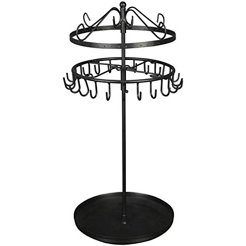 OROPY Giratorio Soporte de joyería 2 Niveles, Soporte Joyas Organizador con Fondo de Bandeja para Guardar Collares, Aretes y Pulseras, Negro