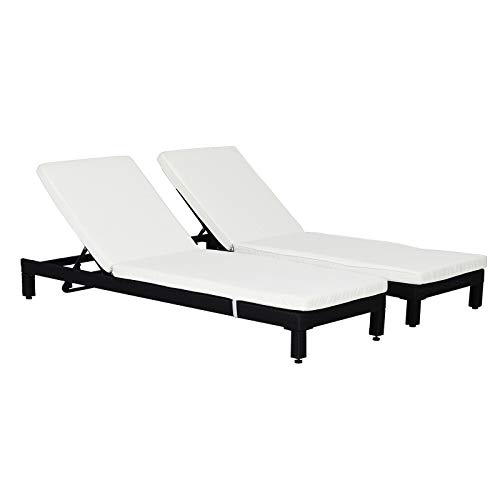 Outsunny Set de 2 Tumbonas de Ratán Chaise Longue con Cojines Acolchados Cubierta Impermeable Silla para Exterior Jardín Patio Terraza