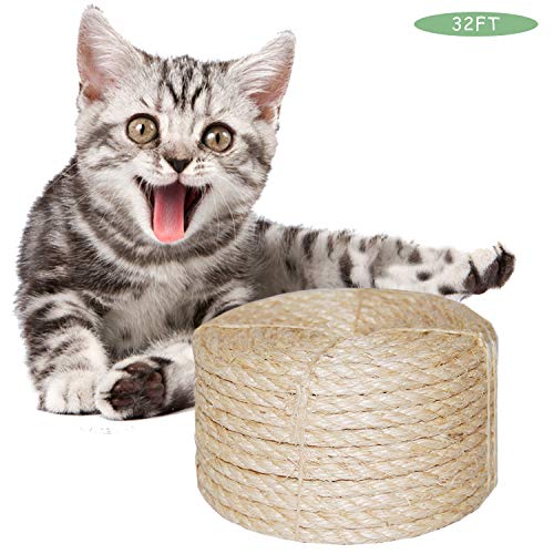 O'woda Natural Cuerda de Sisal Gatos 6mm, para Reemplazo Árbol Rascador para Gatos, Accesorios de Bricolaje Manualidades (Natural, 10M)