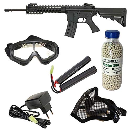 Pack iniciación Fusil Airsoft M4 Cyma con batería y Cargador + Gafas de protección + máscara de Rejilla + 3000 Bolas 0,25 g